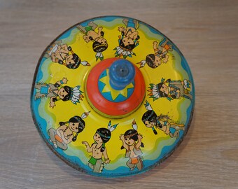 Vintage Ohio Arts Tin Litho 10 Little Indians Spinning Toy Top