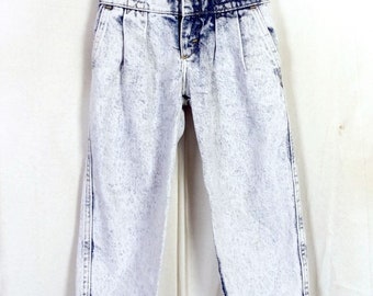 vtg 80s Lee Kids Acid Wash High Waist Pleated Front Denim Jeans USA made 5 Reg