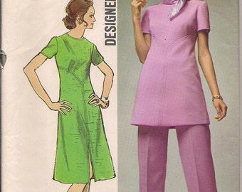 1971 Sewing Pattern Simplicity 9358 misses dress, tunic, pants size 8 bust 31.5