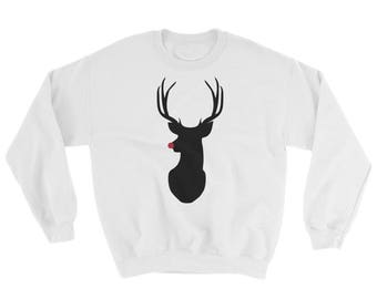 Rudolph Christmas Sweater - Crewneck Sweatshirt - Merry Xmas Deer Reindeer Santa Claus Festive Happy Holidays Gift Monochrome Modern Outfit