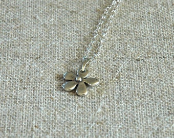 Delicate Silver Flower Necklace on Sterling Silver Chain