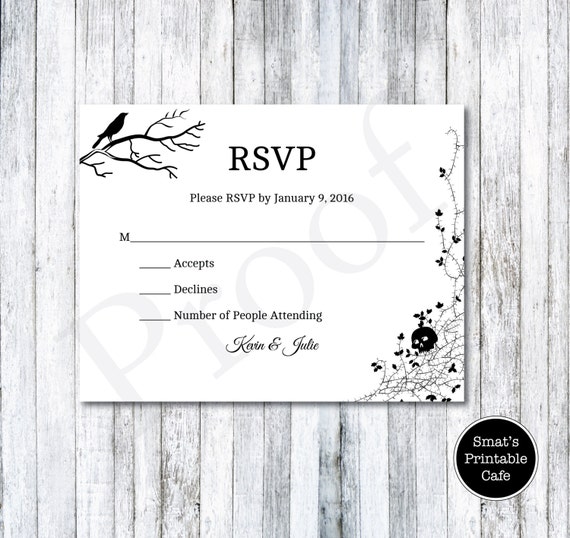 halloween wedding rsvp cards template diy printable gothic rsvp wedding card wording
