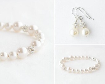 pearl bridesmaid bracelet set, pearl bridesmaid earrings Set, bridesmaid pearl earrings and bracelet set, pearl bracelet and earring set