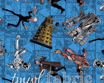 Woven Fabric - BBC Doctor Who Character Toss - Fat Quarter Yard +