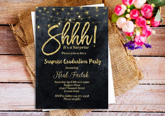 Items Similar To Shhh It S A Surprise Party Invitation Gold
