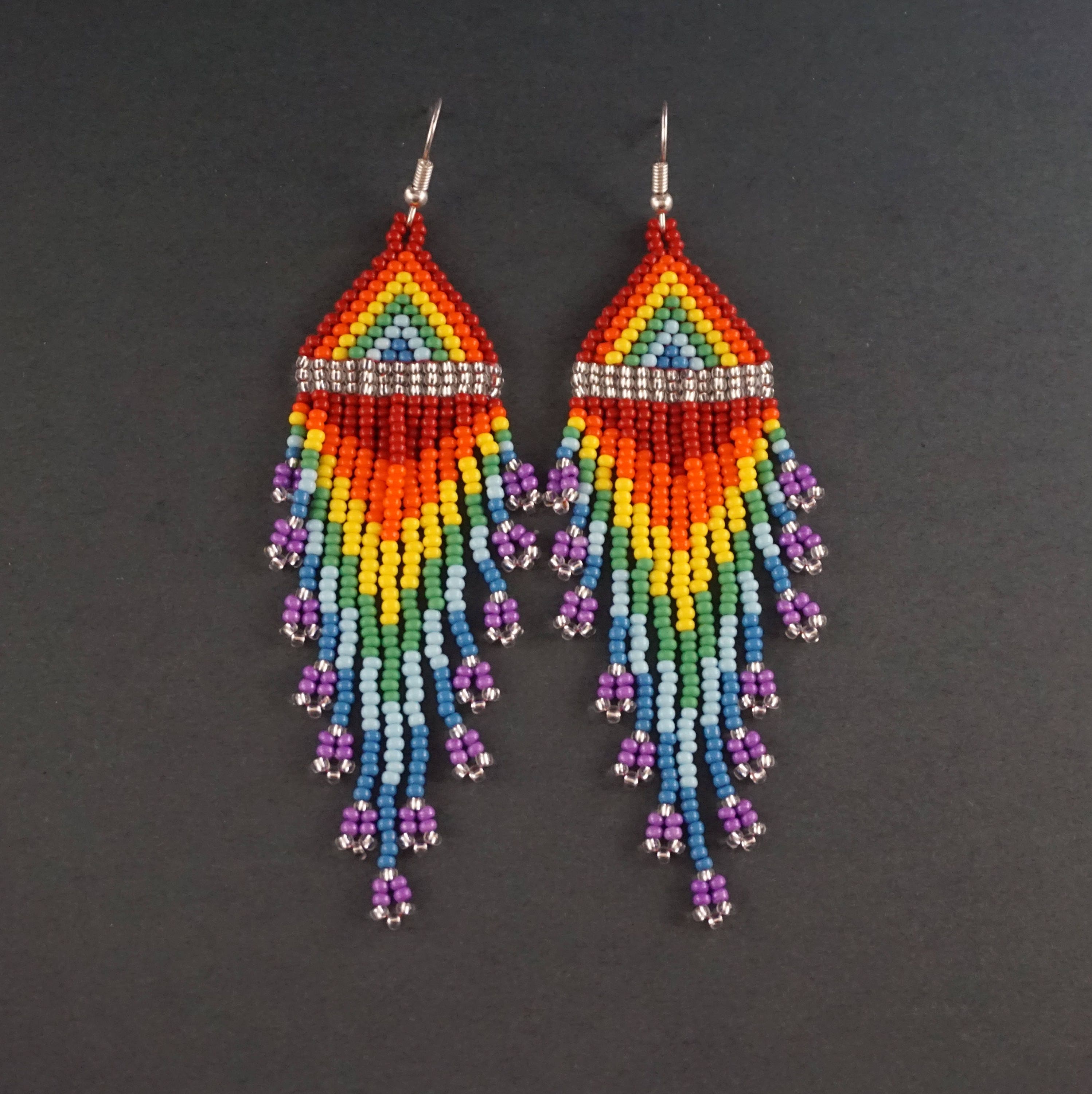 Rainbow earrings Beaded earrings Rainbow jewellery Rainbow