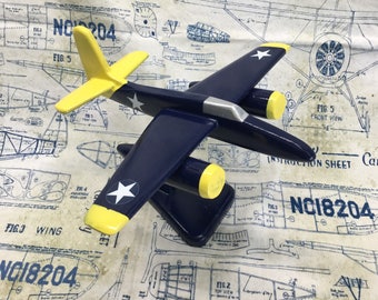 Handcrafted wooden Grumman F7F Tigercat toy plane
