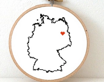 Germany Map Cross Stitch Pattern. German Needlepoint pattern highlighting Berlin. European decor.