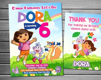 Dora the explorer Birthday photo Invitation, chalkboard Invitation, Printable Dora The Explorer, Custom Invite, free card thanks!