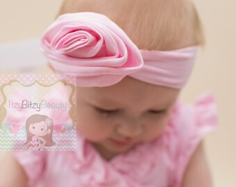 Girls Rose Fabric Hair Bow Headband - Fabric Rose Flower Headband - Pink Rose Headband