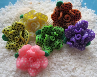 Polymer Clay Flower Beads - 25mm x 12mm - 12 pcs - CHOICE OF COLOR