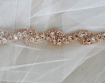 Rose gold Bridal Belt Sash Rhinestone Belt Sash Flower Girl Rose Gold Bridesmaid Gift Sash belt Thin Rose Gold Wedding Sash Belt