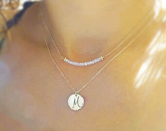 Minimal layering necklace, gemstone bar necklace, birthstone necklace, simple bar necklace, layering jewelry, bridesmaid gift, layer jewelry