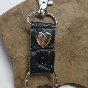 Black Fuax Croc Heart Keychain, Lanyard, Key Fob