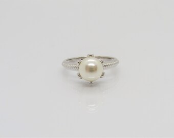 Vintage Sterling Silver White Pearl & White Topaz Crown Ring Size 7