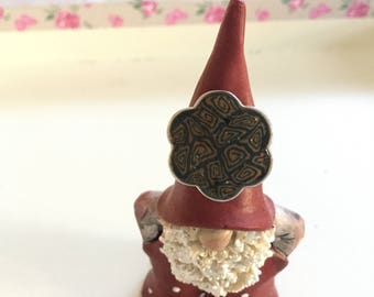 Sterling silver, polymer clay and resin adjustable ring