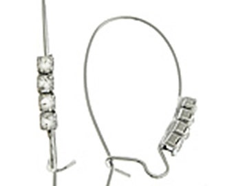 6pc Platinum look Brass Kidney Earwires with Rhinestones-8993E