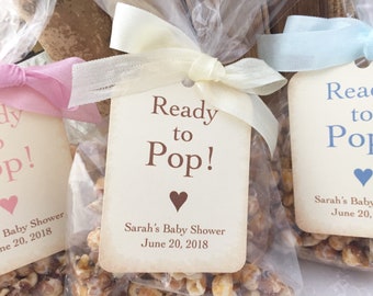 Baby Popcorn Favor Bags, Baby Shower Popcorn Favor Bags, Ready to Pop Bags and Tags, Set of 10