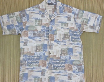 California Beach Shirt TRIUMPH of CALIFORNIA Vintage 80s Surfer Hawaiian Tribal Print Design Mens - L - Oahu Lew's Shirt Shack