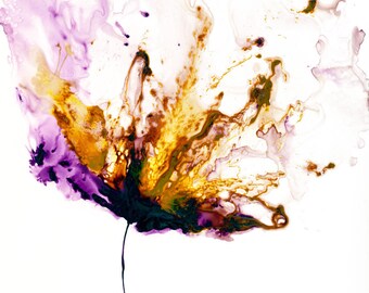 Fine Art Abstract Flower Painting 11 x 14 Original Floral Wall Art Purple