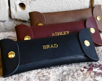 Custom Leather Pencil Case. Personalized Pencil Organizer