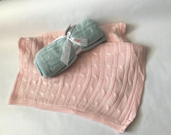 Personalized Cable Knit Baby Blanket, Stroller Blanket, Bamboo Baby Blanket