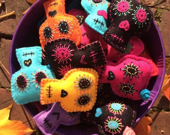 Day of the Dead Handstiched Felt Sugar Skull Ornaments