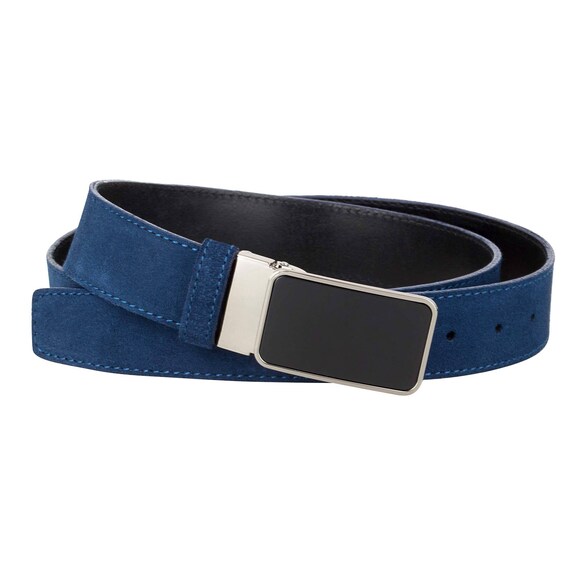 Mens belt Blue suede leather Navy Casual summer belts Clamp