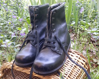 Vintage military boots, Leather boots, Combat boots, Military shoes, Black leather shoes, Vintage boots, Women boots, Black leather boots.
