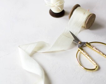 Ivory Hand-Dyed Silk Ribbon (with Wooden Spool) - 5 yards - 1.25" wide