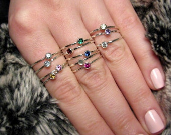 Stackable Mothers Ring - Stackable Birthstone Rings Sterling Silver - Birthstone Family Stacking Ring Set - Dainty Gemstone Ring
