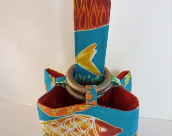 Snappy fish in colorful schools swim all over my bright turquoise Trio Bag! Lined in pinky red dupioni silk for even more fun!