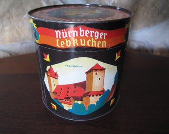 Nurnberg Tin, Mid-Century, Heinrich Haeberlein, F.G. Metzger, Metzger, A.G., Lebkuchen, Vereinigte Nurnberger, Cookie Tin,