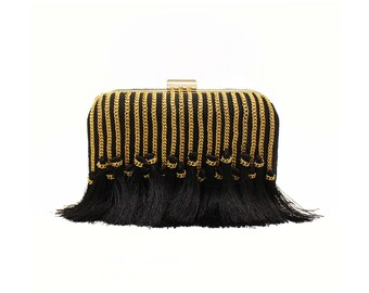 TASSEL EMBELLISHED Black Clutch