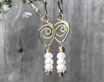 Pearl Earrings - Beaded Earrings - Drop Earrings - Dangle Earrings - Boho Chic Earrings - Rustic Jewelry - Gifts for Her