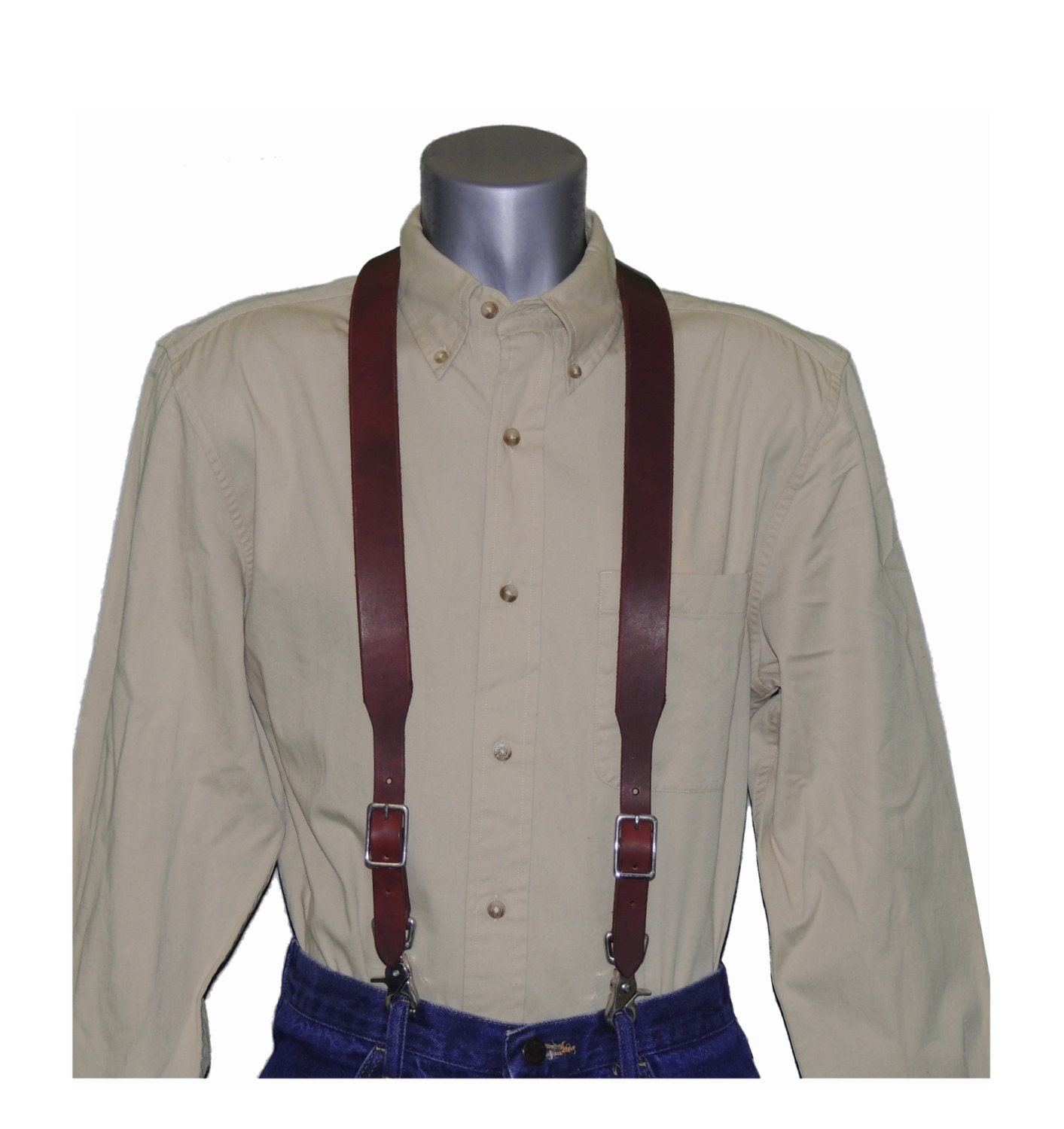 Burgundy Leather Suspenders