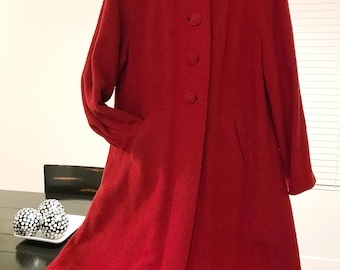 Beautiful Vintage 60's Red Wool Coat Trapeze Style