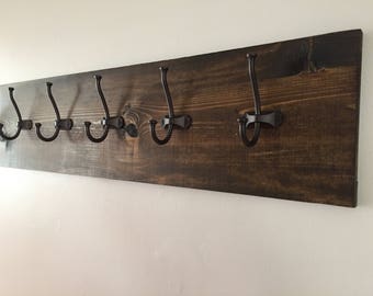 Rustic Wooden Coat Rack // Farmhouse // Coat Hanger // Living Room Wall Decor // 7 Double Hooks // 50 Inches Long // Wall Mount