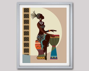 African Art, African American wall Art, African Woman, African Art painting, Black Woman Painting, African Decor, Black Woman