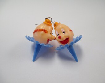 Vintage Plastic Clown Earrings DEADSTOCK