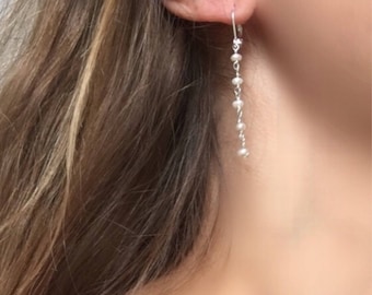 White freshwater pearl dangle earrings - bridal earrings, June birthstone gift for her