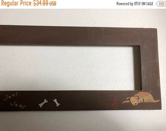 SUMMERSALE Hand Painted Wooden Puppy Theme Frame painted in Brown 19.5 by 4.25 inch wide / high (side to side) Inside Opening