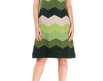 1960s Mod Zig Zag Knit Dress With Lurex Size: L