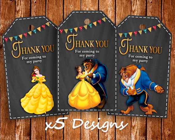 Beauty and The Beast Printable Tags 5 styles Thank You