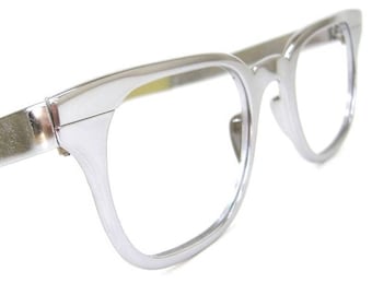 Vintage Mens Chrome Horn Rim G Man Eyeglasses Frame By Tura EXCELLENT