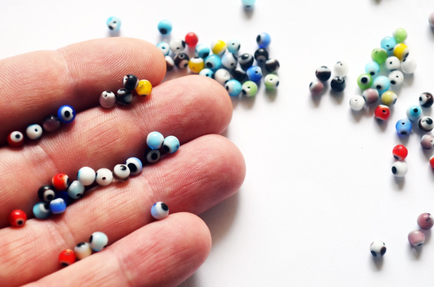 Small Evil Eye Beads Tiny Mixed Color 4mm Glass Beads Set of