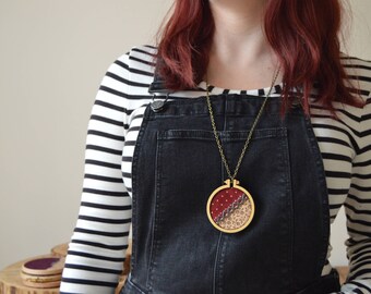 Embroidery Hoop Necklace, Geometric Necklace, Floral Necklace, Unique Gift for Her, Polka Dot Necklace, Wooden Necklace, Handmade Jewellery