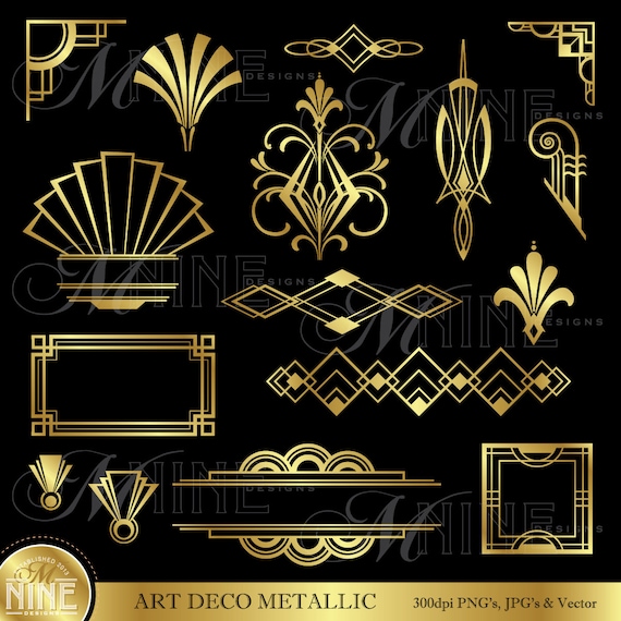 Art Deco Line Design : Art deco clip gold accents design
