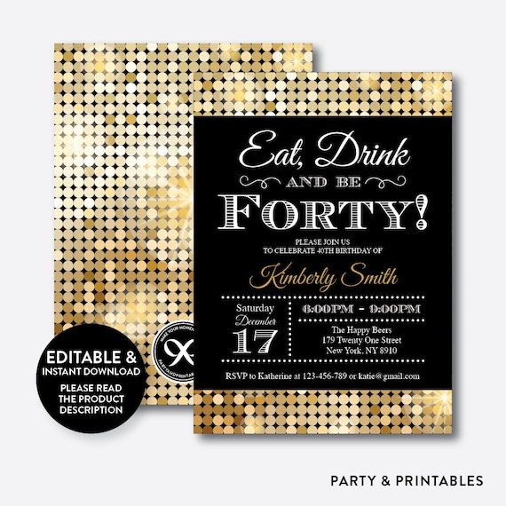 Printable Adult Birthday Party Invitations 3597