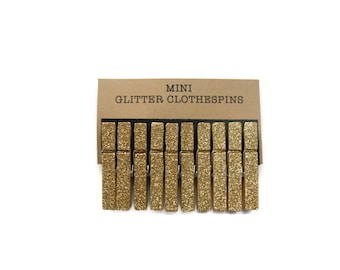 Mini Gold Glitter Clothespins. Set of Ten (10). Wedding Decor. Gold Glitter Clothespins. Party decor. Mini Clothespins.